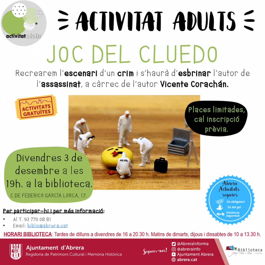 Activitats Biblioteca Josep Roca i Bros Desembre 2021 - Joc del cluedo