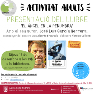 Activitats Biblioteca Josep Roca i Bros Desembre 2021 - Presentació llibre El Angel de la Penumbra.png
