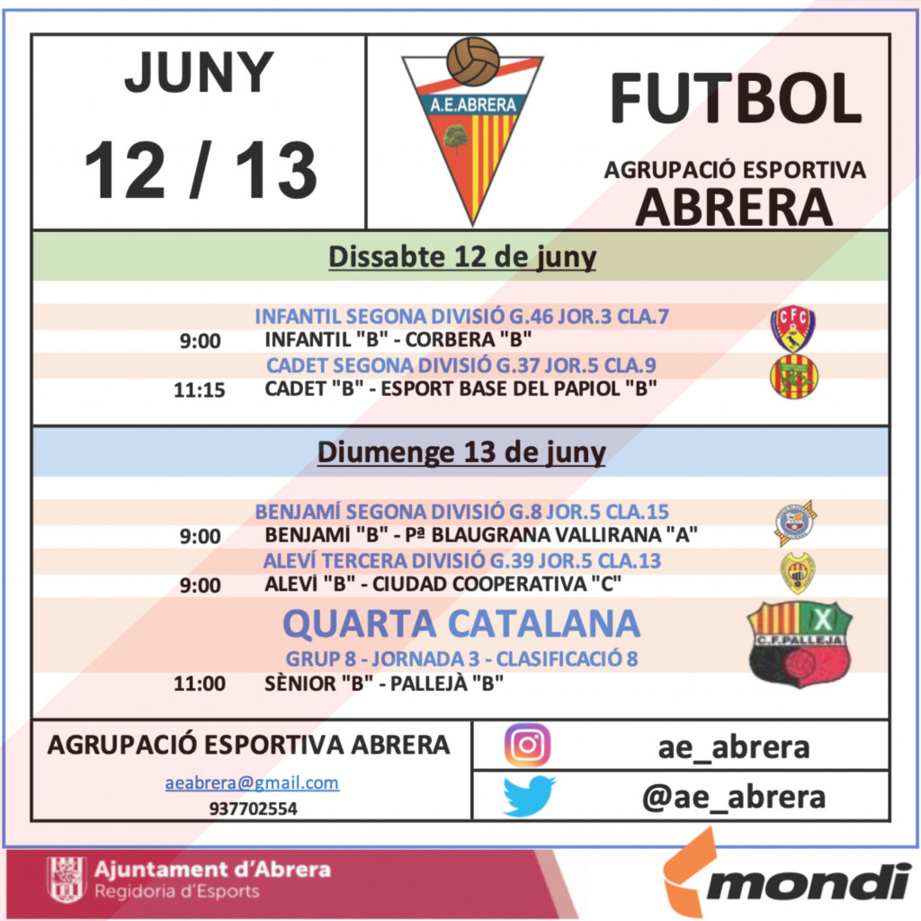 AE Abrera - Calendari partits a casa cap de setmana 12-13 juny 2021
