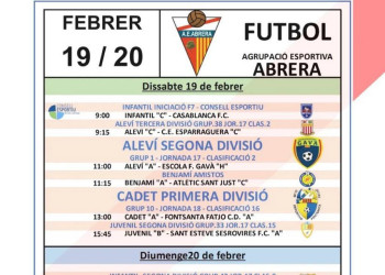 Agrupació Esportiva Abrera -Calendari partits dissabte 19 i diumenge 20 de febrer de 2022 - A casa
