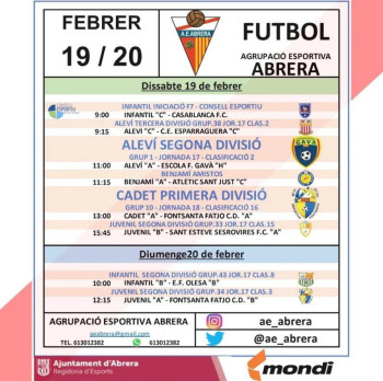 Agrupació Esportiva Abrera -Calendari partits dissabte 19 i diumenge 20 de febrer de 2022 - A casa.jpeg