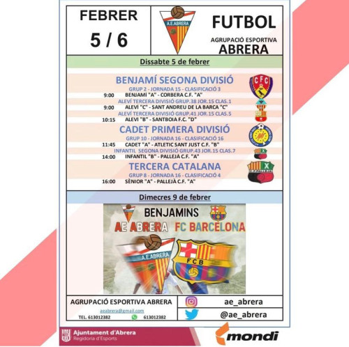 Agrupació Esportiva Abrera - Calendari partits dissabte 5 i diumenge 6 de febrer de 2022 - A casa.jpeg