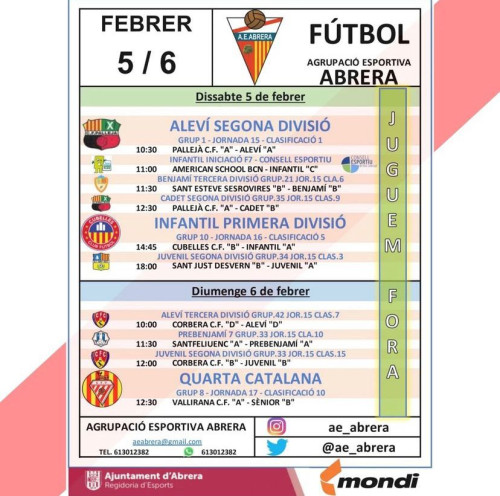Agrupació Esportiva Abrera - Calendari partits dissabte 5 i diumenge 6 de febrer de 2022 - A fora.jpeg