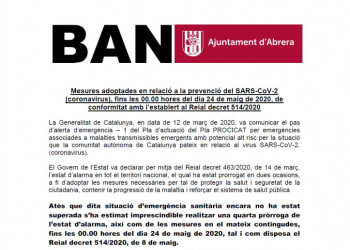 Nou Ban d'Alcaldia amb mesures per la prevenció del coronavirus amb vigència fins al diumenge 24 de maig de 2020
