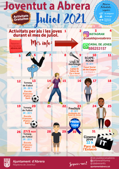 Calendari activitats juliol  2021 joventut