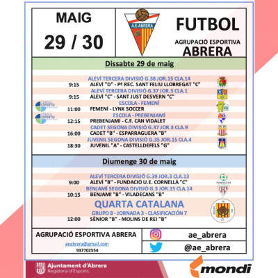 Calendari partits AE Abrera a casa del cap de setmana del 29 i 30 de maig de 2021.jpg