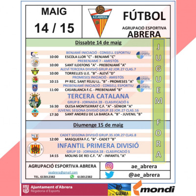 Calendari partits Agrupació Esportiva Abrera cap de setmana 14 i 15 de maig - A fora.jpg