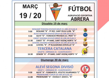 Calendari partits Agrupació Esportiva Abrera cap de setmana 19 i 20 de març - A casa