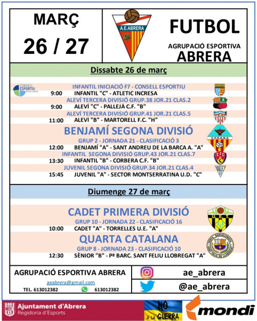 Calendari partits Agrupació Esportiva Abrera cap de setmana 26 i 27 de març - A casa.jpg