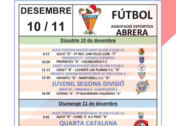 Calendari partits Agrupació Esportiva Abrera - Cap de setmana dissabte 10 i diumenge 11 desembre 2022 - A Casa