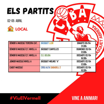 Calendari partits Club Bàsquet Abrera cap de setmana 2 i 3 d'abril -Local.jpeg