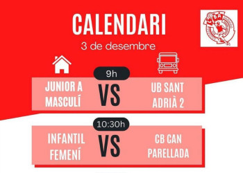 Calendari Partits Club Bàsquet Abrera dissabte 3 i diiumenge 4 desembre - A Casa 01