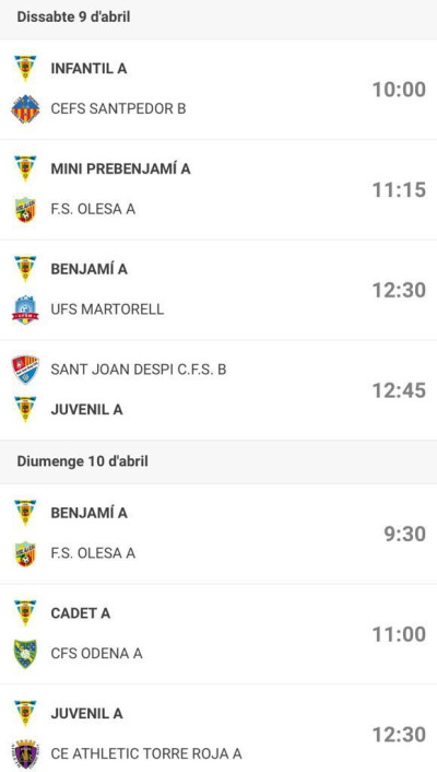Calendari partits Club Esportiu Futsal Abrera cap de setmana 9 i 10 d'abril.jpeg