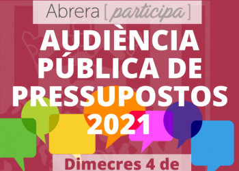El dimecres 4 de novembre, participa telemàticament a l'Audiència Pública de Pressupostos 2021!