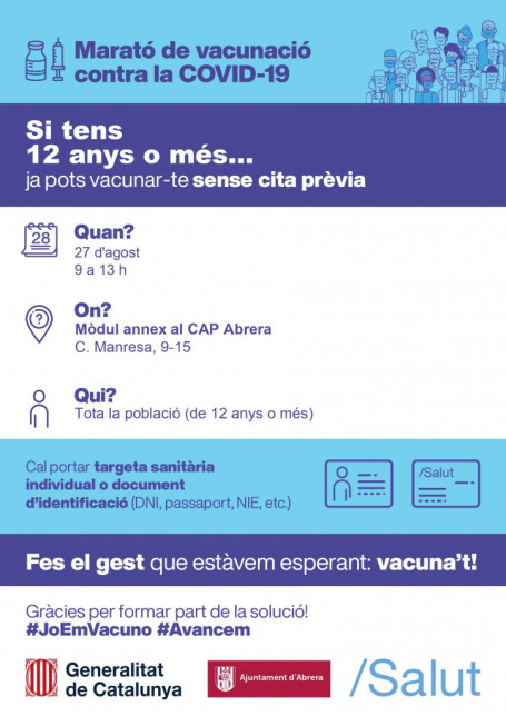 Campanya de vacunació contra la Covid-19 a Abrera el divendres 27 d'agost de 2021