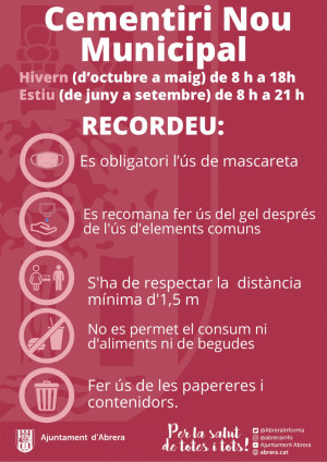 Us informem dels horaris i les mesures per visitar els cementiris abrerencs coincidint amb la festivitat de Tots Sants