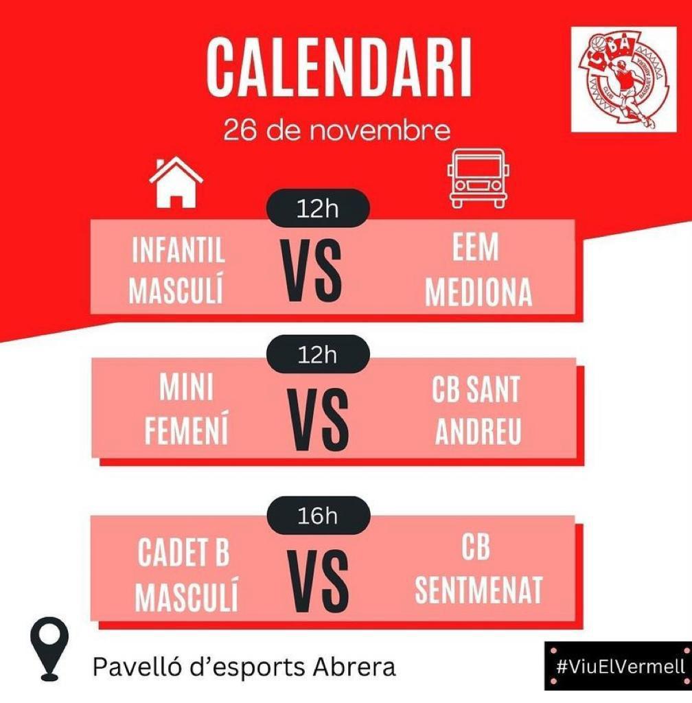 Club Bàsquet Abrera - Calendari partits diumenge 27 novembre 2022 - ACASA