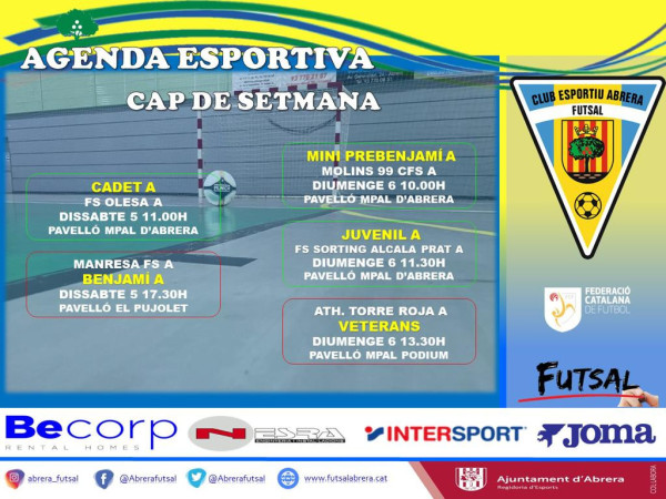 Club Esportiu Futsal Abrera - Calendari partits dissabte 5 i diumenge 9 de febrer de 2022.jpeg