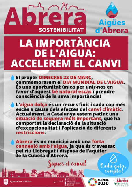 Commemorem el dia mundial de l'aigua, per unir-nos en favor d'aquest bé natural escàs i prendre consciència de la seva importància, amb dues activitats divulgatives