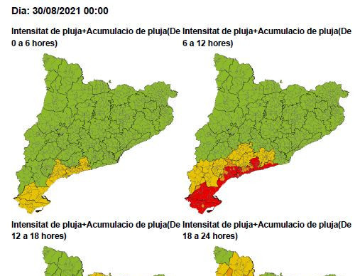 Alerta pluges Servei Meteorològic de Catalunya, dilluns 30 d'agost