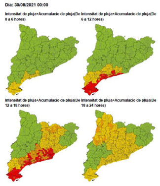 Alerta pluges Servei Meteorològic de Catalunya, dilluns 30 d'agost