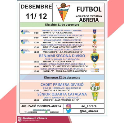 Partits Agrupació Esportiva Abrera del cap de setmana del dissate 11 i diumenge 12 de desembre - A casa.jpeg