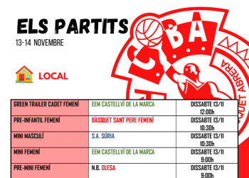 Partits Club Bàsquet Abrera dissabte 13 i diumenge 14 novembre - LOCAL