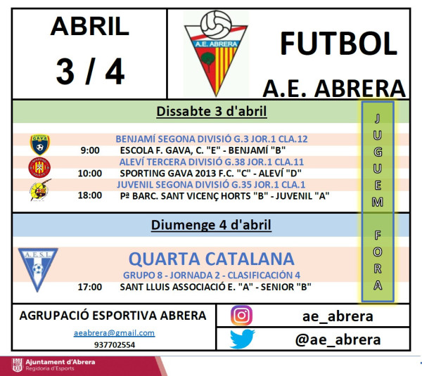 Partits que l'AE Abrera juga fora dissabte 3 i diumenge 4 d'abril de 2021.jpg