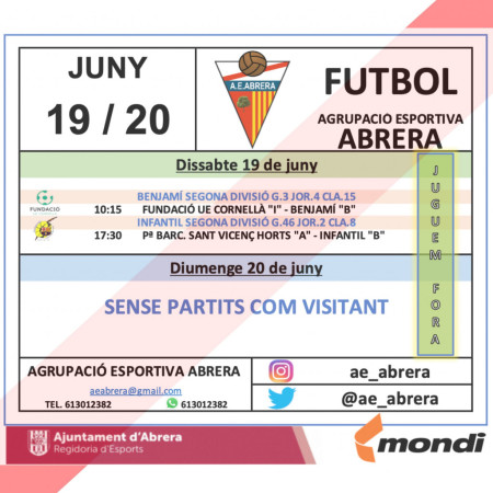 Partits AE Abrera 19 i 20 de juny - Fòra de casa