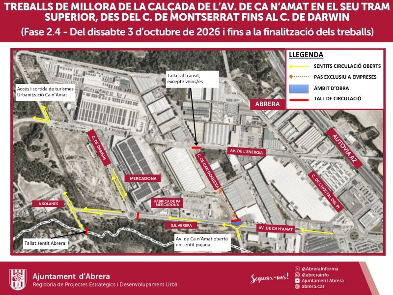 Nova subfase dels treballs de soterrament de la línia elèctrica de la planta de SEAT a l'Av. de Ca n'Amat d'Abrera - Octubre 2026