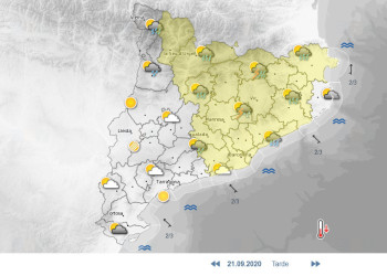 Previsió de pluges intenses pel dilluns 21 de setembre de 2020. Servei Meteorològic de Catalunya