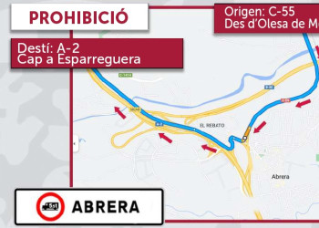 Prohibició de la circulació de vehicles pesants de més de 5,5 tones provinents de la C-55 des d'Olesa de Montserrat cap a l'A-2 sentit Esparreguera