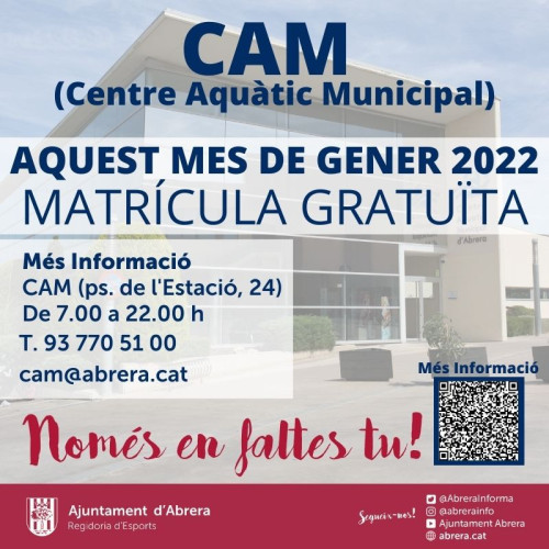 Aquest mes de gener de 2022, matrícula gratuïta al CAM! Només ens faltes tu!