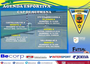 Partits Club Esportiu Futsal Abrera del cap de setmana del dissate 15 i diumenge 16 de gener de 2022