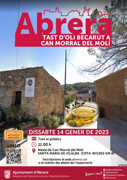 Cartell Tast d'Oli becarut a Can Morral del Molí 14 gener 2023