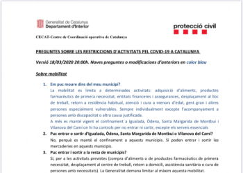 Preguntes sobre les restriccions d'activitats per la contenció i prevenció del coronavirus SARS-COV-2