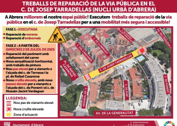 A Abrera millorem el nostre espai públic! Iniciem la segona fase dels treballs de reparació i millora de la via pública en el carrer de Josep Tarradellas del nucli urbà