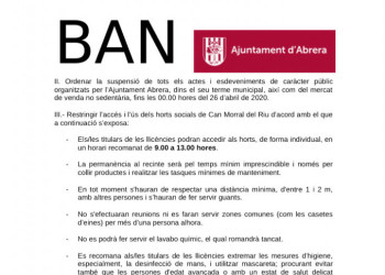 14 D'ABRIL. Nou Ban d'Alcaldia amb noves mesures per la prevenció i contenció del coronavirus al nostre municipi