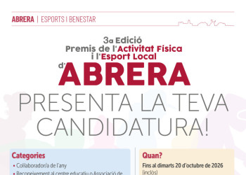 Abrera amb l'esport! Convoquem els 3rs Premis de l'Activitat Física i l'Esport Local, que compten amb deu categories. Presenteu-hi la vostra candidatura!