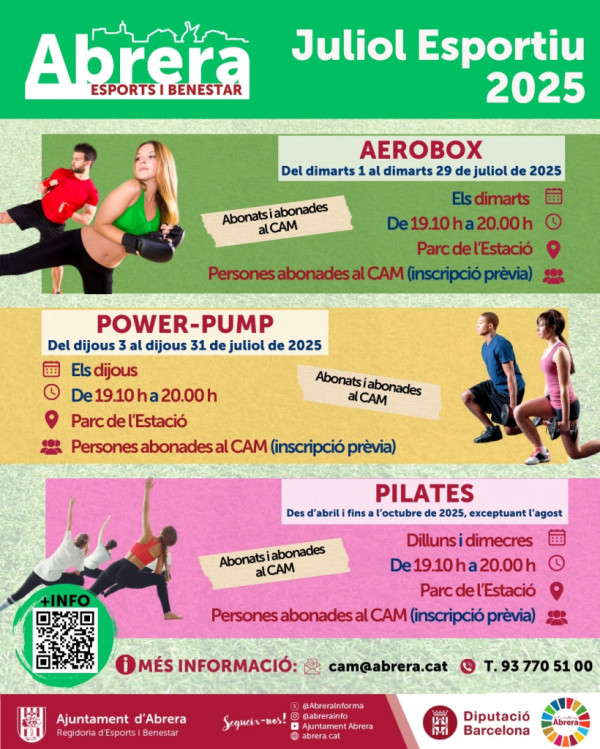 A Abrera, aquest estiu ens movem i fem esport! Vine a gaudir de les diferents propostes esportives en el marc del Juliol Esportiu d'Abrera 2025!