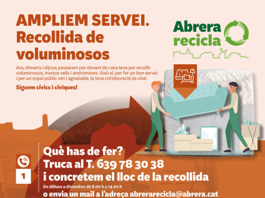 Siguem cívics i mantinguem el nostre entorn net i agradable per a tothom! Ampliem el servei de recollida de voluminosos i andròmines al nostre municipi