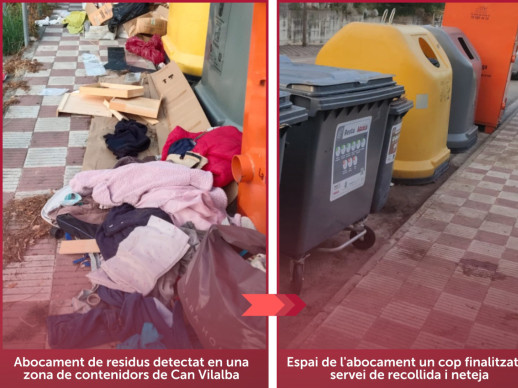 Siguem cívics! Detectem un nou abocament de residus domèstics en una zona de contenidors al barri de Can Vilalba i actes vandàlics en contenidors de roba usada