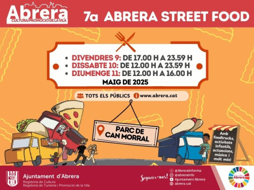 Aquest cap de setmana, torna l'Abrera Street Food! Us esperem al Parc de Can Morral el divendres 9, el dissabte 10 i el diumenge 11 de maig!