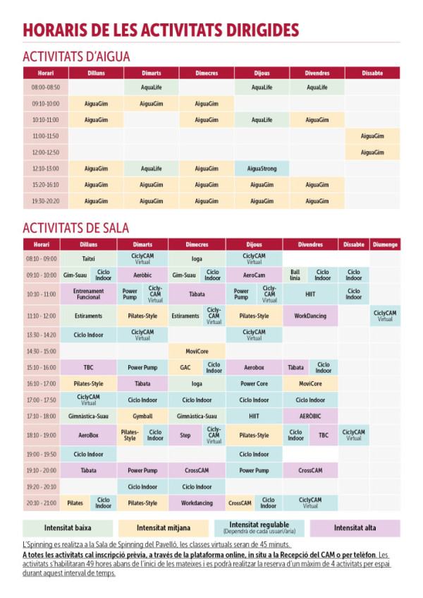 Activitats dirigides CAM Abrera setembre 2026