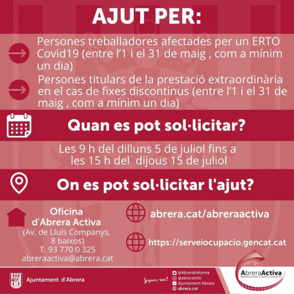 Informem dels ajuts extraordinaris per al manteniment de l'activitat econòmica enfront la Covid-19