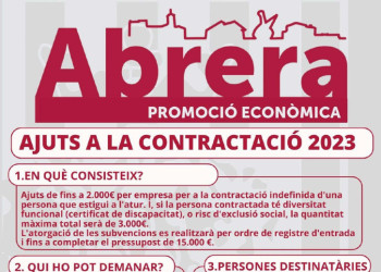 Des de l'Ajuntament d'Abrera us informem dels Ajuts a la contractació d'enguany per a empreses i autònoms d'Abrera