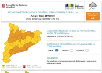 Avís per intensitat de pluja per dijous 25-05-23 02