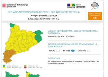 Avís de pluges intenses per dissabte 12 de juliol de 2025