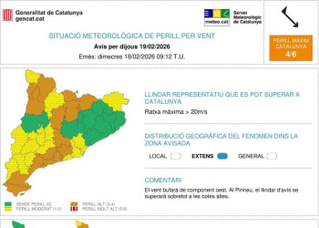 Avís fort vent. Dijous 19 de febrer de 2026