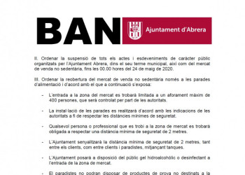 Nou Ban d'Alcaldia amb mesures per la prevenció del coronavirus amb vigència fins al diumenge 24 de maig de 2020